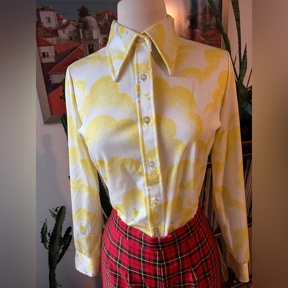 Vintage Jantzen novelty long sleeve button down Sz SM. All over clouds print - Picture 3 of 5